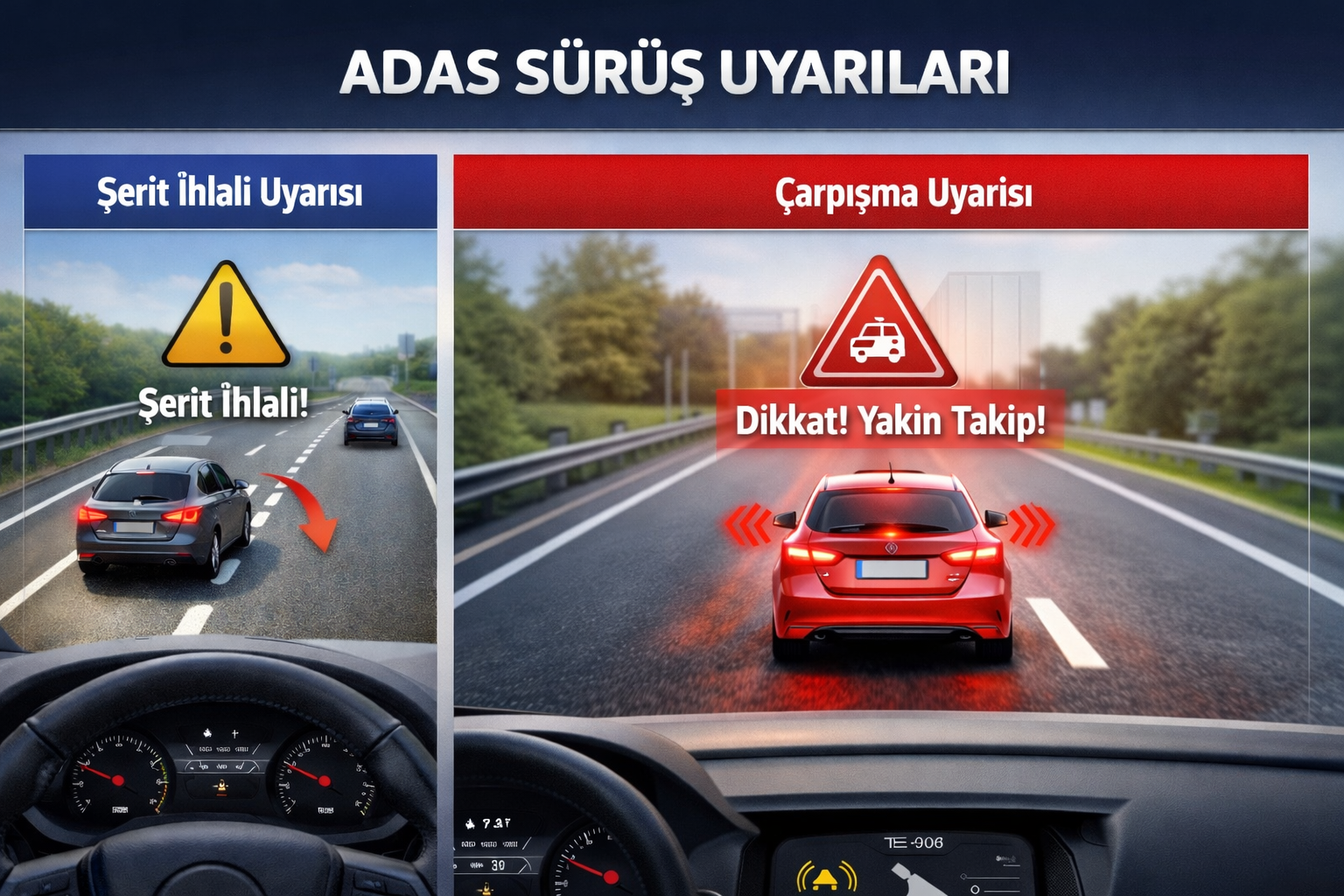 ADAS sürüş uyarıları görseli