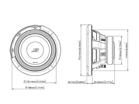 Alpine S2-W8D4 S-Serisi Çift 4 Ohm Bobinli Subwoofer (20cm)