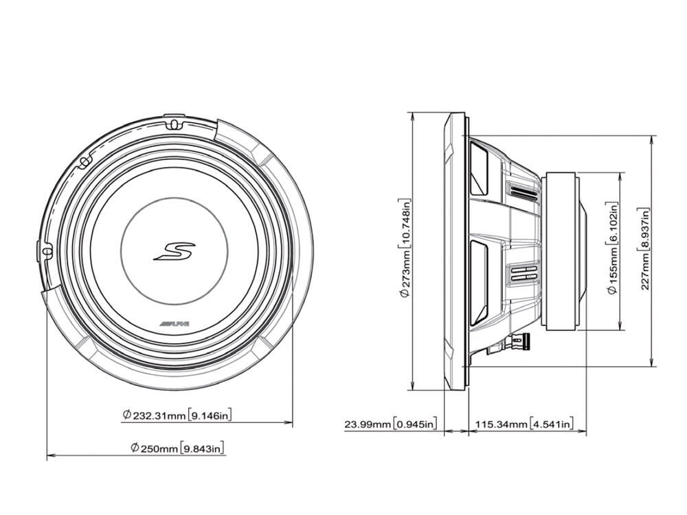 Alpine S2-W10D4 Çift 4 Ohm S-Serisi Subwoofer (25cm)