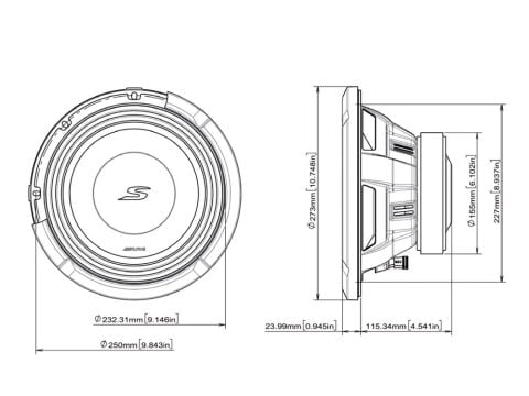 Alpine S2-W10D4 Çift 4 Ohm S-Serisi Subwoofer (25cm)