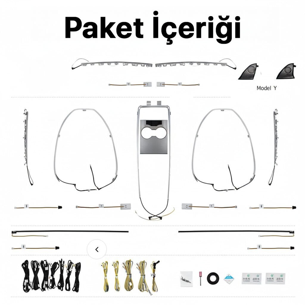 Tesla Model Y Ambiyans Aydınlatma Seti (2020-2024) 64 Renk İç Mekan Işık Paketi Montaj Dahil