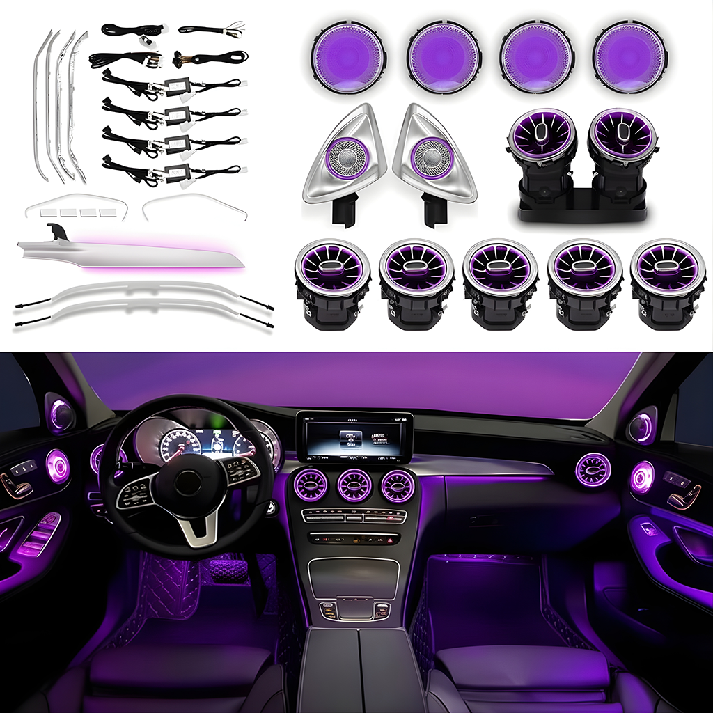 Mercedes W205 C Serisi Ambiyans Aydınlatma Seti 64 Renk İç Mekan Işık Paketi Montaj Dahil