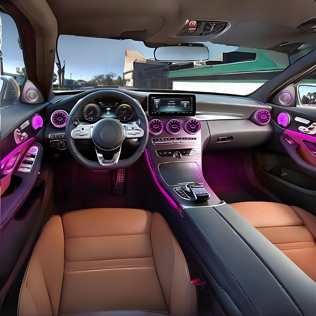 Tesla Model Y ambiyans aydınlatma kontrol modülü ve tesisat ürün görseli