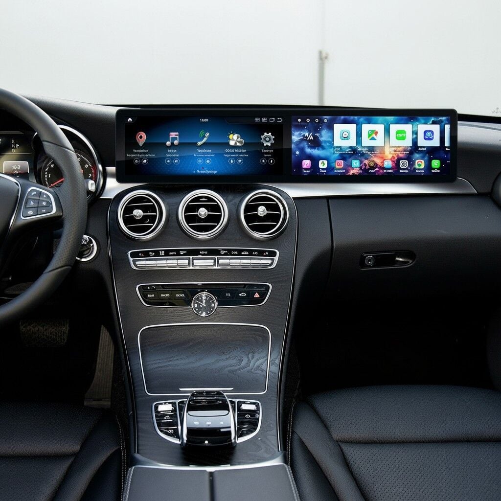 Mercedes W205 Çift 12.3'' Ekran Android Multimedya – CarPlay + Android Auto
