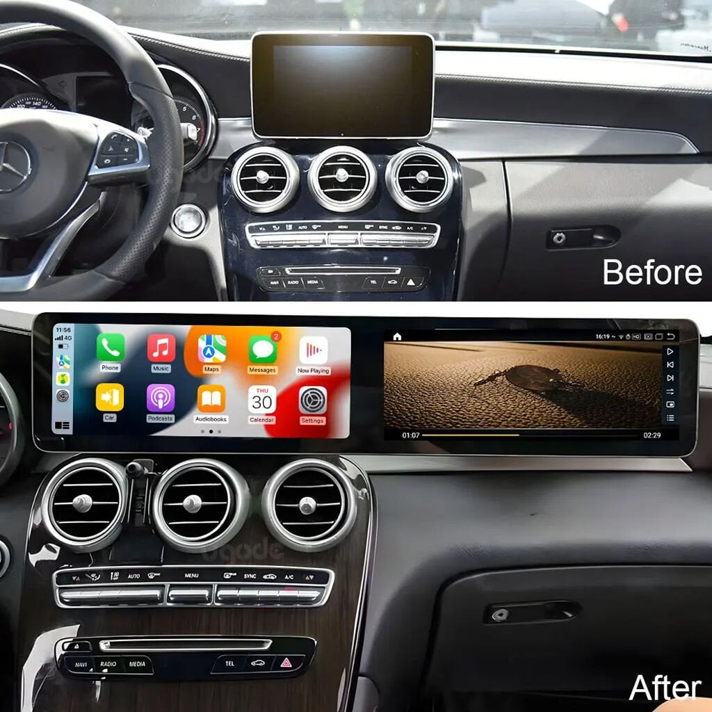 Mercedes W205 Çift 12.3'' Ekran Android Multimedya – CarPlay + Android Auto